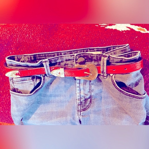 Vintage Red Snakeskin style leather belt hand made in Texas by Circle of Yoakum - Picture 10 of 12